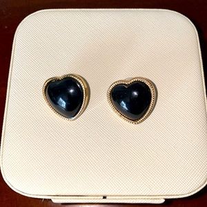 Chunky Black/Gold Tone Heart Earrings